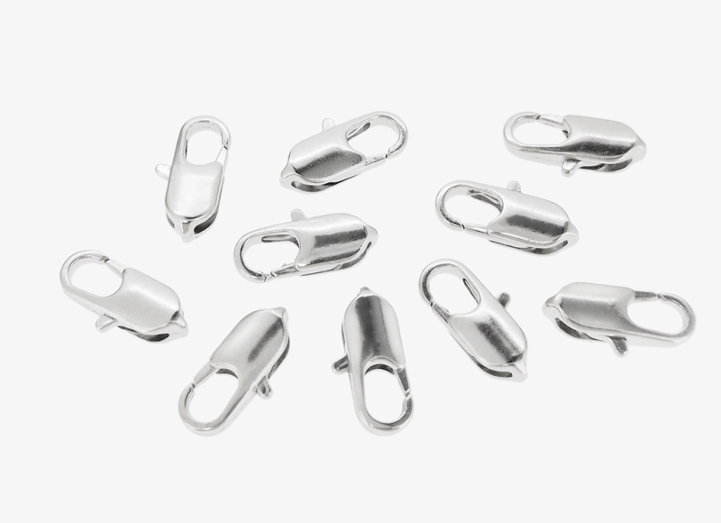 METAL ELEMENTS - FLAT OVAL LOBSTER CLAW CLASP - 7x14x3.5mm NICKEL COLOR - PACKAGE 200pcs. Hole-1.3mm