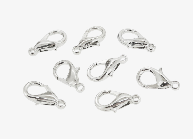 METAL ELEMENTS - LOBSTER CLAW CLASP PARROT CLOSURE - 8x14x4mm NICKEL COLOR - 20pcs. Hole-1.6mm