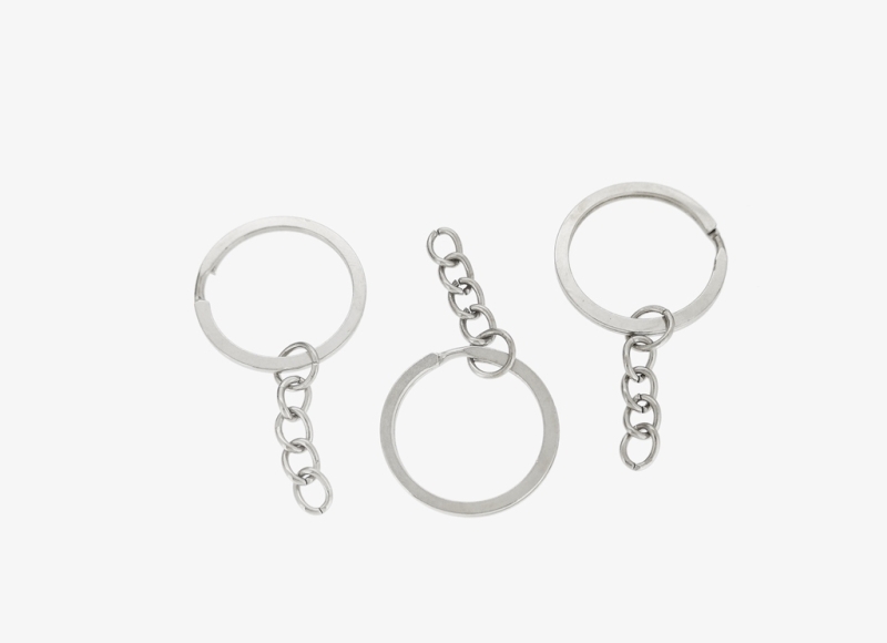 METAL KEYCHAIN FINDINGS - SPLIT KEY RINGS FLAT WITH CHAIN - 30x2 MM NICKEL COLOR - NICKEL FREE - 10pcs.