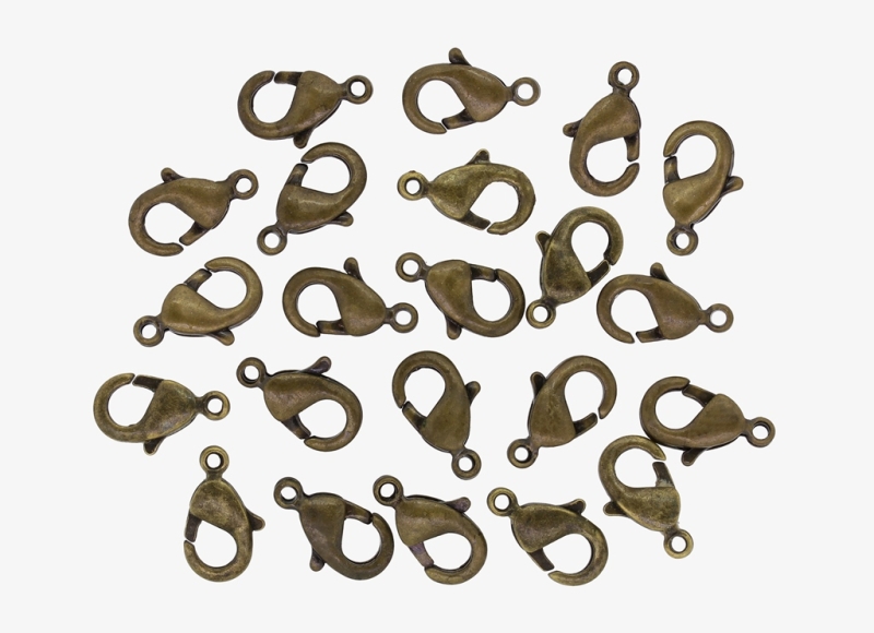 METAL ELEMENTS - LOBSTER CLAW CLASP PARROT CLOSURE - BRASS - 7x12x3mm ANTIQUE BRONZE - PACKAGE 200pcs. Hole-1.5mm