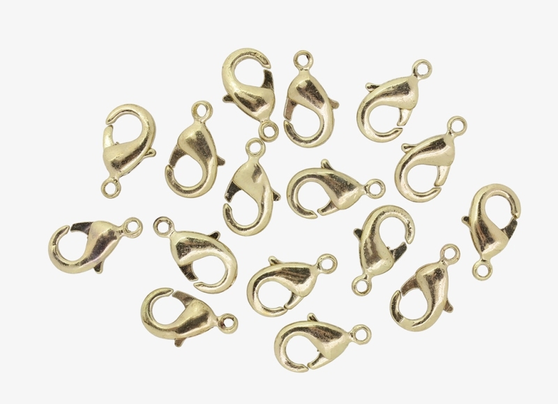 METAL ELEMENTS - LOBSTER CLAW CLASP PARROT CLOSURE - BRASS - 7x12x3mm GOLDEN 02 - PACKAGE 200pcs. Hole-1.2mm