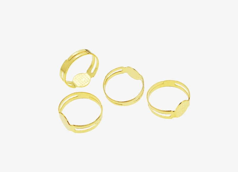 METAL ELEMENTS - RING FINDINGS - ADJUSTABLE BLANK RINGS GLUE ON PAD 01 BASE WITH - 17mm GOLD COLOR - NICKEL FREE - 10pcs.