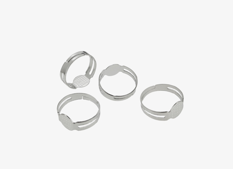 METAL ELEMENTS - RING FINDINGS - ADJUSTABLE BLANK RINGS GLUE ON PAD 01 BASE WITH - 17mm NICKEL COLOR - NICKEL FREE - 10pcs.