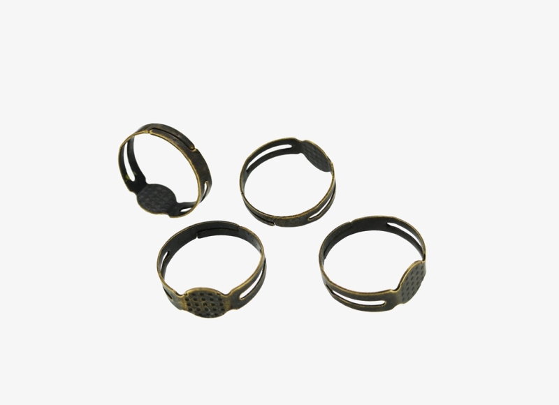 METAL ELEMENTS - RING FINDINGS - ADJUSTABLE BLANK RINGS GLUE ON PAD 01 BASE WITH - 17mm ANTIQUE BRONZE - 10pcs.