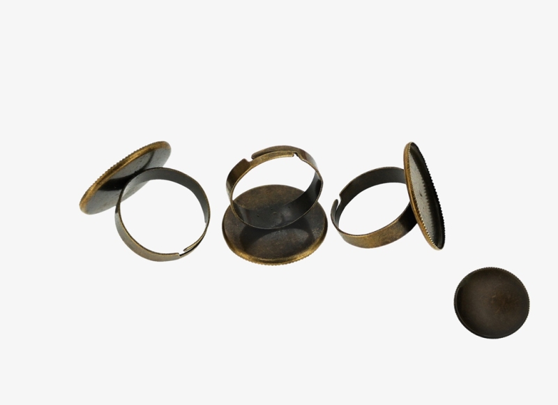 METAL ELEMENTS - RING FINDINGS WITH CABOCHON 02 - 18mm ANTIQUE BRONZE - 5pcs.