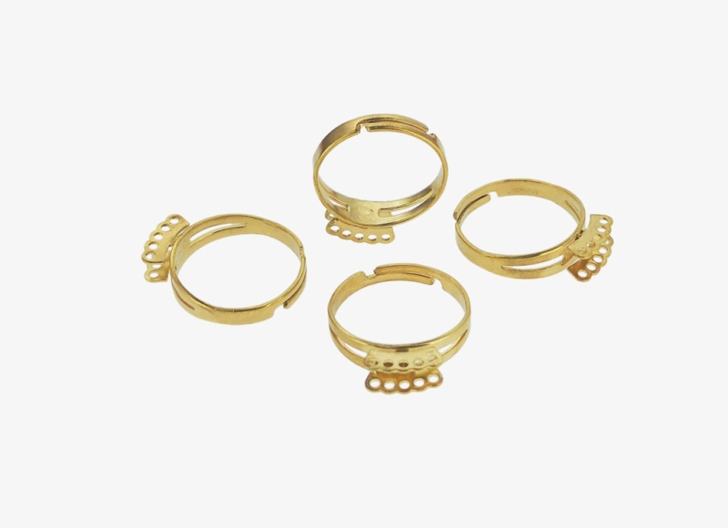 METAL ELEMENTS - RING FINDINGS WITH 2 ROWS 10 LOOPS 03 - BRASS - 18mm GOLD COLOR - 1pcs. Hole: 1.3mm