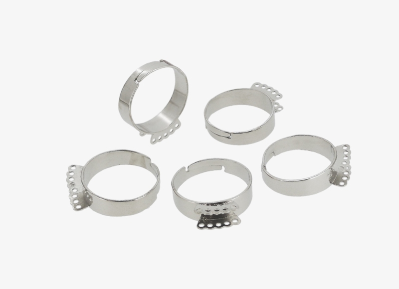 METAL ELEMENTS - RING FINDINGS WITH 2 ROWS 10 LOOPS 04 - BRASS - 18mm NICKEL COLOR - 1pcs. Hole: 1.2mm