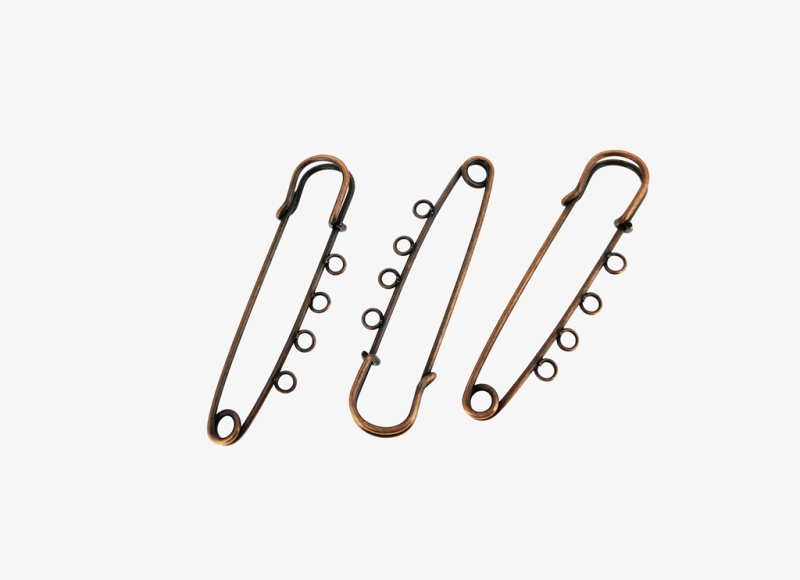 METAL ELEMENTS - LARGE SMALL SAFETY PIN WITH 4 HOLES - 70x20x6mm ANTIQUE BRASS - 50pcs. Hole:3.0mm