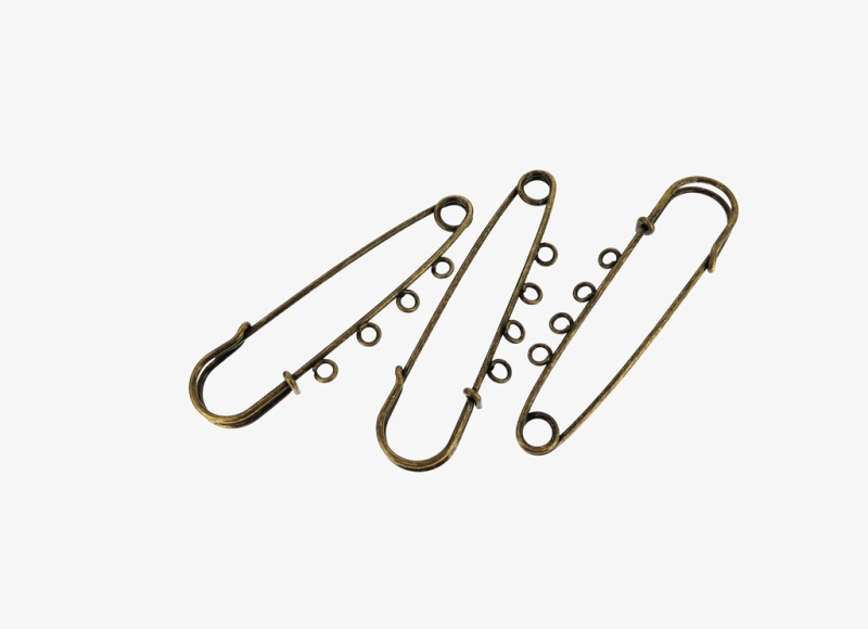 METAL ELEMENTS - LARGE SMALL SAFETY PIN WITH 4 HOLES - 70x20x6mm ANTIQUE BRONZE - 50pcs. Hole:3.0mm