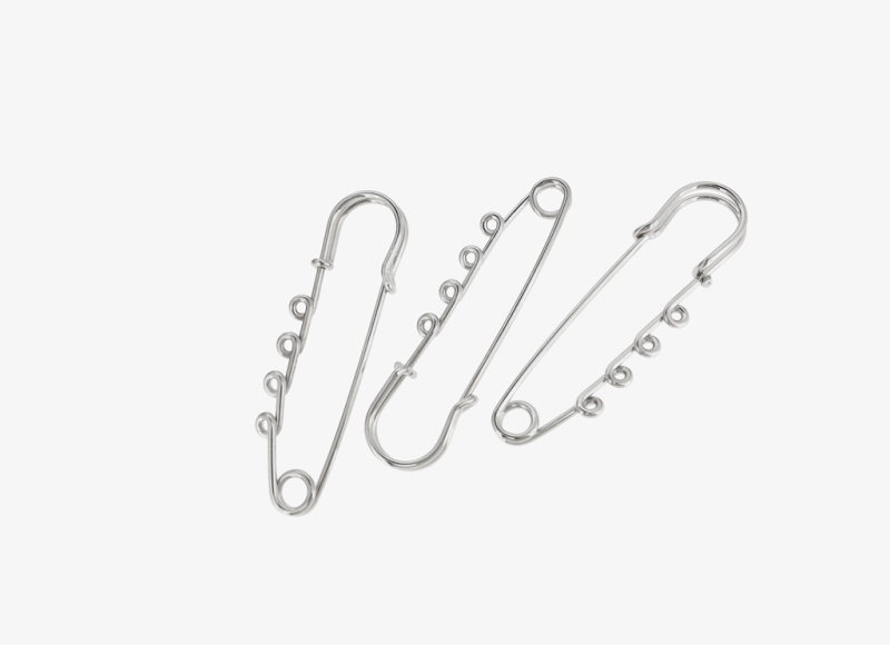 METAL ELEMENTS - LARGE SMALL SAFETY PIN WITH 4 HOLES 02 - 60x17x5mm NICKEL COLOR - 50pcs. Hole:2.2mm