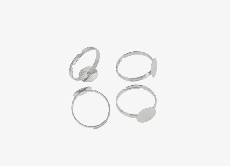 METAL ELEMENTS - RING FINDINGS - ADJUSTABLE BLANK RINGS GLUE ON PAD 03 - 18mm NICKEL COLOR - NICKEL FREE - 10pcs.