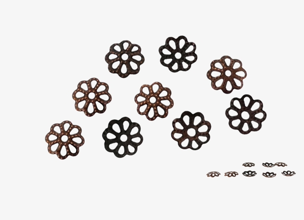 METAL ELEMENTS - CAP - METAL FILIGREE CAPS FLOWER 01 - 7х1.4mm ANTIQUE BRASS - 5000pcs. Hole:1.4mm