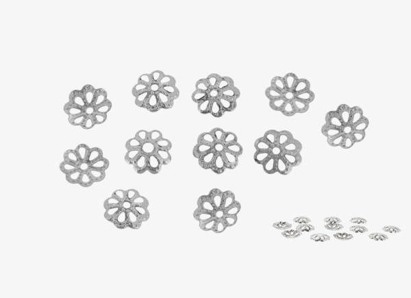 METAL ELEMENTS - CAP - METAL FILIGREE CAPS FLOWER 01 - 7х1.4mm NICKEL COLOR - 5000pcs. Hole:1.4mm