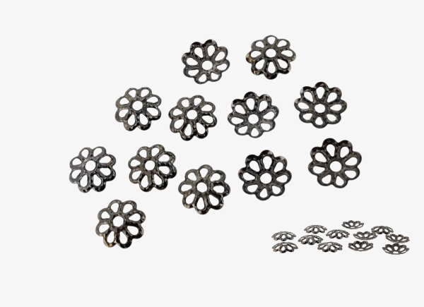 METAL ELEMENTS - CAP - METAL FILIGREE CAPS FLOWER 01 - 7х1.4mm OXIDIZED - 5000pcs. Hole:1.4mm