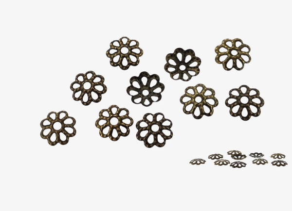 METAL ELEMENTS - CAP - METAL FILIGREE CAPS FLOWER 01 - 7х1.4mm ANTIQUE BRONZE - 5000pcs. Hole:1.4mm