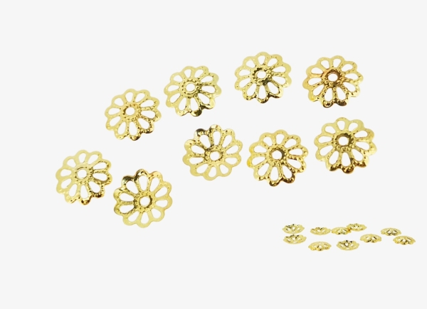 METAL ELEMENTS - CAP - METAL FILIGREE CAPS FLOWER 01 - 9х1.6mm GOLD COLOR - 5000pcs. Hole:1.0mm