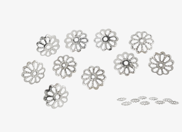 METAL ELEMENTS - CAP - METAL FILIGREE CAPS FLOWER 01 - 9х1.6mm NICKEL COLOR - 5000pcs. Hole:1.0mm