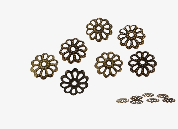 METAL ELEMENTS - CAP - METAL FILIGREE CAPS FLOWER 01 - 9х1.6mm ANTIQUE BRONZE - 5000pcs. Hole:1.0mm