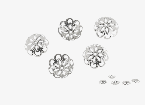 METAL ELEMENTS - CAP - METAL FILIGREE CAPS FLOWER 02 - 12х3.5mm NICKEL COLOR - 500pcs. Hole:1.0mm