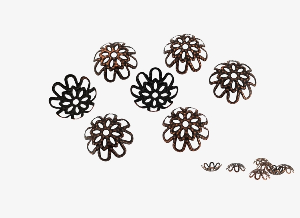 METAL ELEMENTS - CAP - METAL FILIGREE CAPS FLOWER 02 - 14х6mm ANTIQUE BRASS - 500pcs. Hole:1.7mm