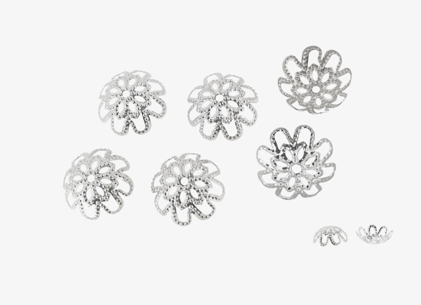 METAL ELEMENTS - CAP - METAL FILIGREE CAPS FLOWER 02 - 14х6mm NICKEL COLOR - 500pcs. Hole:1.7mm