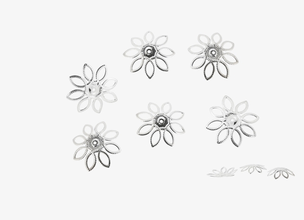 METAL ELEMENTS - CAP - METAL FILIGREE CAPS FLOWER 03 - 20х5mm SILVER COLOR - 500pcs. Hole:1.3mm