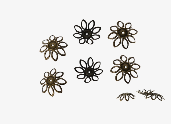 METAL ELEMENTS - CAP - METAL FILIGREE CAPS FLOWER 03 - 20х5mm ANTIQUE BRONZE - 500pcs. Hole:1.3mm