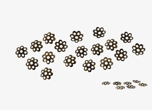 METAL ELEMENTS - CAP - METAL FILIGREE CAPS FLOWER 04 - 8х1.4mm ANTIQUE BRONZE - 5000pcs. Hole:1.6mm