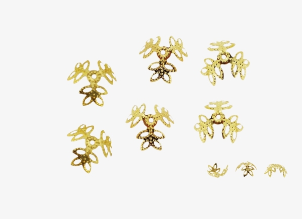 METAL ELEMENTS - CAP - 3 LEAF BEAD CAPS - 12х6mm GOLD COLOR - 1000pcs. Hole:1.3mm