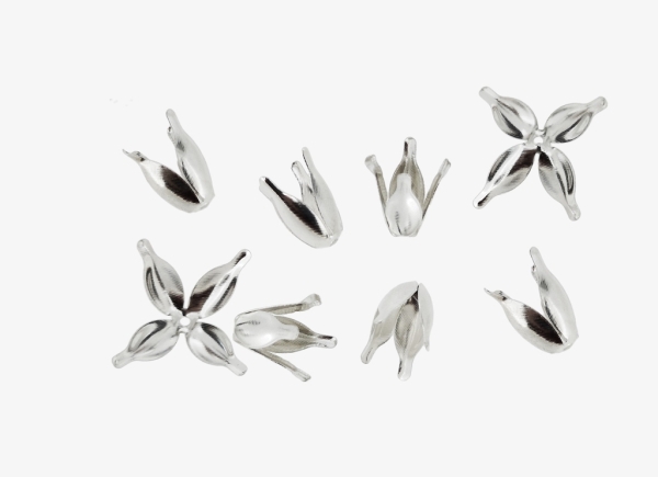 METAL ELEMENTS - CAP - TULIP BEAD CAPS - 13х5mm SILVER COLOR - 500pcs. Hole:1.0mm