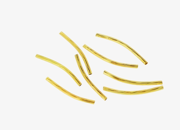 METAL ELEMENTS - CURVED TUBE CONNECTOR THIN TUBES BEADS WITH RELIEF - BRASS - 30х2mm GOLD COLOR - 500pcs. Hole:1.5mm