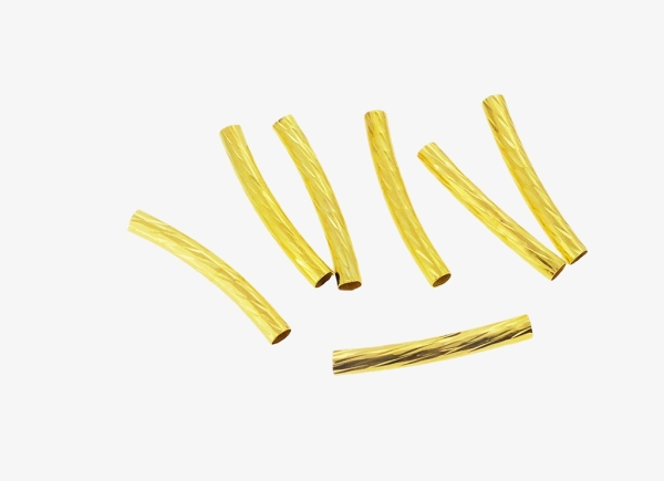 METAL ELEMENTS - CURVED TUBE CONNECTOR TUBES BEADS WITH RELIEF - BRASS - 30х4mm GOLD COLOR - 200pcs. Hole:3.3mm