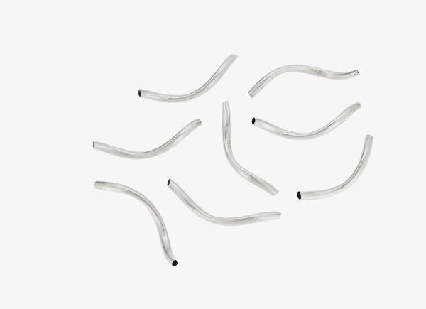 METAL ELEMENTS - CURVED S TUBE CONNECTOR LONG TUBES BEADS - BRASS - 24х2mm NICKEL COLOR - 500pcs. Hole:1.5mm