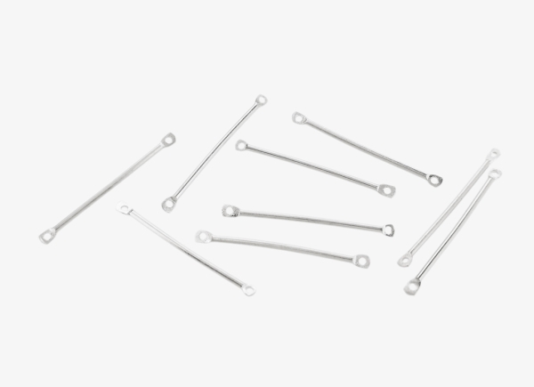 METAL ELEMENTS - BAR LINK CONNECTORS DOUBLE HOLE CONNECTING ROD - 30x1.2mm NICKEL COLOR - 1000pcs. Hole:1.2mm