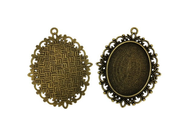 METAL ELEMENTS - CABOCHON BASE - ELLIPSE 30x40mm - LACE С - ANTIQUE BRONZE - 20pcs. Hole-3.0mm