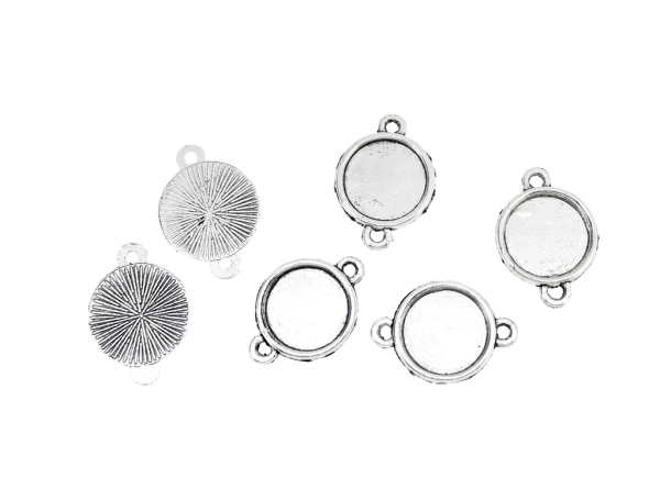 METAL ELEMENTS - CABOCHON BASE - CIRCLE 12mm - DOUBLE LOOP - NICKEL COLOR - 100pcs. Hole-2.0mm