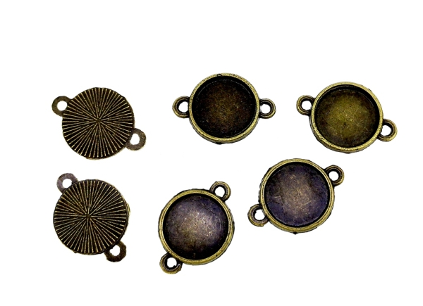 METAL ELEMENTS - CABOCHON BASE - CIRCLE 12mm - DOUBLE LOOP - ANTIQUE BRONZE - 100pcs. Hole-2.0mm