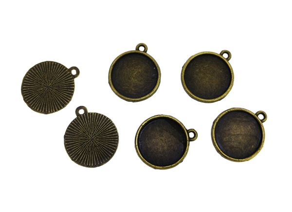 METAL ELEMENTS - CABOCHON BASE - CIRCLE 16mm - SINGLE LOOP - ANTIQUE BRONZE - 100pcs. Hole-2.0mm