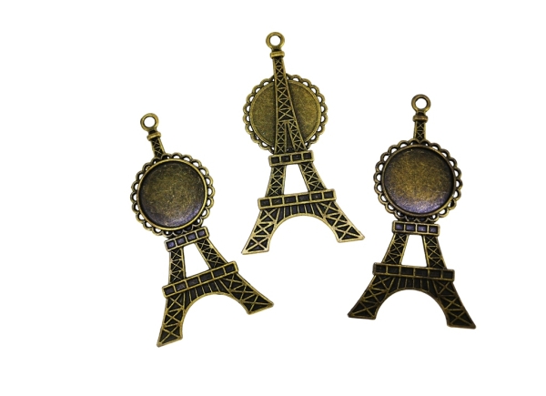 METAL ELEMENTS - CABOCHON BASE - CIRCLE 20mm - EIFFEL TOWER - ANTIQUE BRONZE - 20pcs. Hole-3.0mm