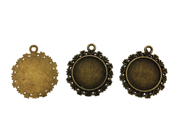 METAL ELEMENTS - CABOCHON BASE - CIRCLE 20mm - LACE FOUNTAIN - ANTIQUE BRONZE - 5pcs. Hole-3.0mm