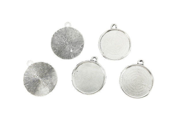 METAL ELEMENTS - CABOCHON BASE - CIRCLE 20mm - SINGLE LOOP - NICKEL COLOR - 10pcs. Hole-2.0mm