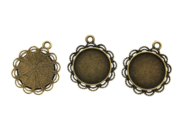 METAL ELEMENTS - CABOCHON BASE - CIRCLE 22mm - LACE - ANTIQUE BRONZE - 50pcs. Hole-3.0mm