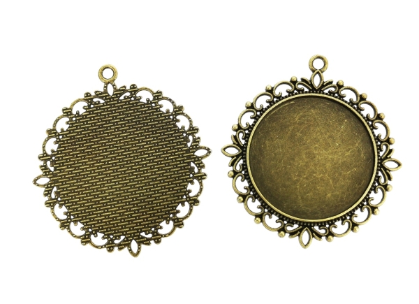 METAL ELEMENTS - CABOCHON BASE - CIRCLE 35mm - LACE С - ANTIQUE BRONZE - 20pcs. Hole-3.5mm