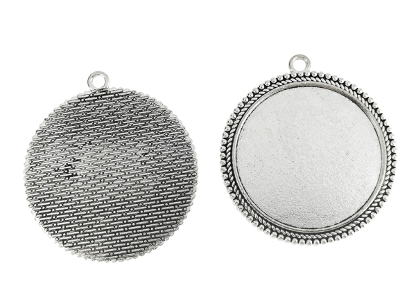 METAL ELEMENTS - CABOCHON BASE - CIRCLE 35mm - CONTOUR WITH DOTS - NICKEL COLOR - 20pcs. Hole-3.0mm