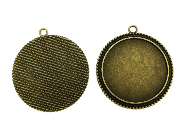 METAL ELEMENTS - CABOCHON BASE - CIRCLE 35mm - CONTOUR WITH DOTS - ANTIQUE BRONZE - 20pcs. Hole-3.0mm