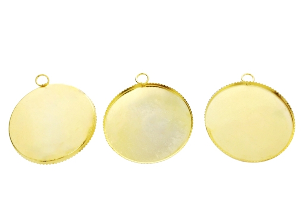 METAL ELEMENTS - CABOCHON BASE - CIRCLE 30mm - SINGLE LOOP - GOLD COLOR - 100pcs. Hole-3.5mm