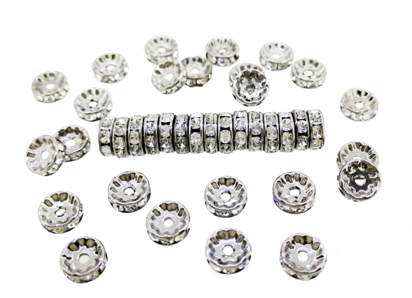 METAL ELEMENTS - RHINESTONE RONDELLE CRYSTAL ROUND LOOSE SPACER BEADS 01 - 10mm OXIDIZED (LIGHT) WITH WHITE - 500pcs. Hole-1.5mm