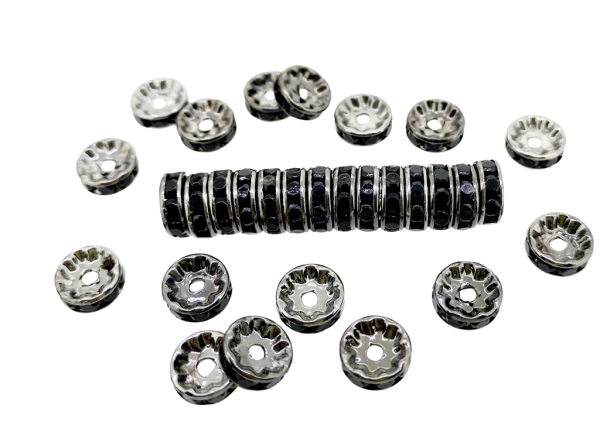 METAL ELEMENTS - RHINESTONE RONDELLE CRYSTAL ROUND LOOSE SPACER BEADS 01 - 10mm OXIDIZED WITH BLACK - 500pcs. Hole-2.2mm