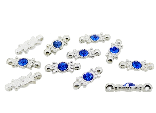 METAL ELEMENTS - RHINESTONE BAR SPACERS - 20x8mm NICKEL COLOR WITH BLUE - 100pcs. Hole-1.8mm