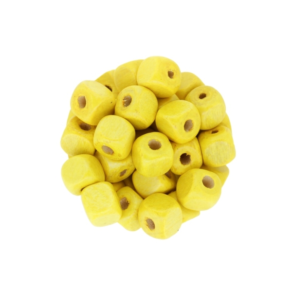 WOODEN BEADS - CUBE SHAPED - 10x10mm YELLOW - 500g (1100pcs.) Hole-4.0mm